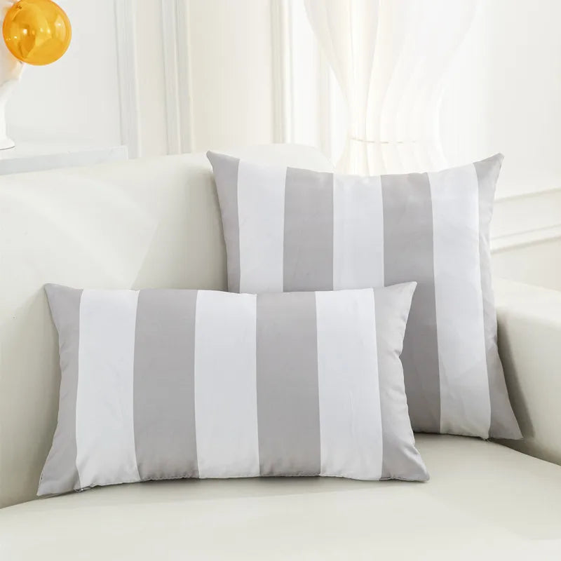housse coussin extérieure imperméable polyester moderne motif rayé noir blanc 30x50cm 45x45cm