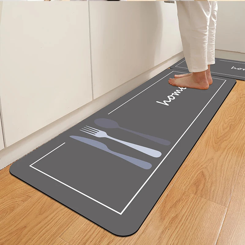 tapis sol antidérapant polyester gris moderne fourchette cuillère logo 40x60cm 50x80cm