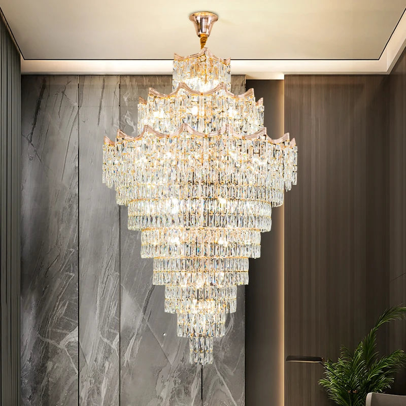 lustre cristal moderne salon doré transparent élégant haute led semi encastrée