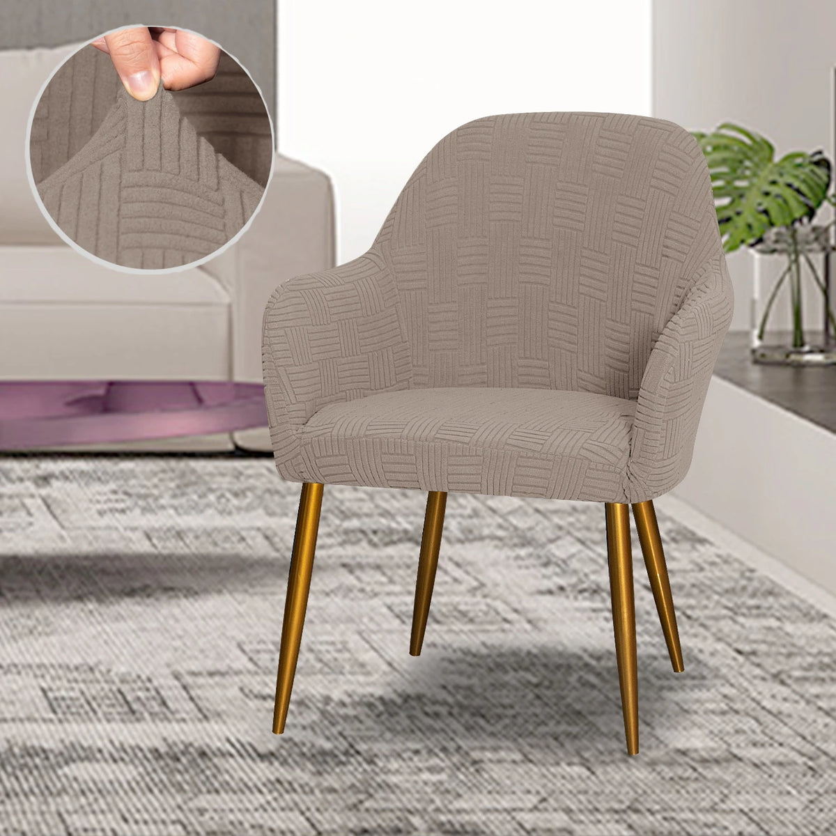 fauteuil moderne marron clair tissu élastique motifs géométriques simple accueil chaise banquet lavable