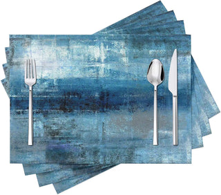 Set de 4 sets de table moderne peinture abstraite bleu gris pour décoration intérieure