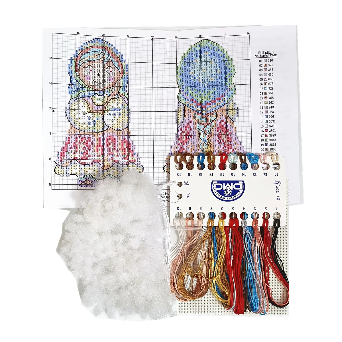 kit broderie motifs russes traditionnels fils coton carton grille taille peluche blanche plié plastique