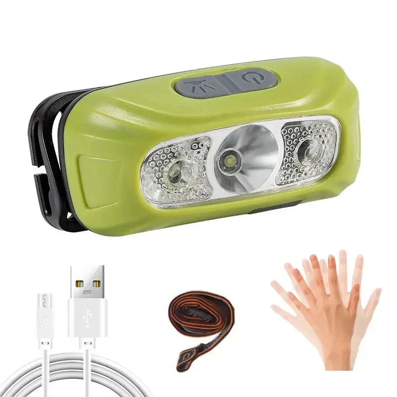lampe frontale led rechargeable étanche camo noir orange gris détection mouvement camping pêche cyclisme