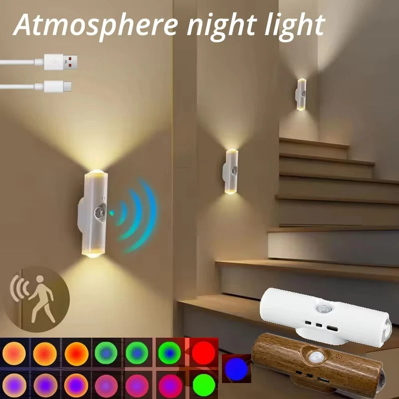 lampe murale intelligente détecteur mouvement veilleuse rechargeable led rgb blanc moderne usb tactile chambre