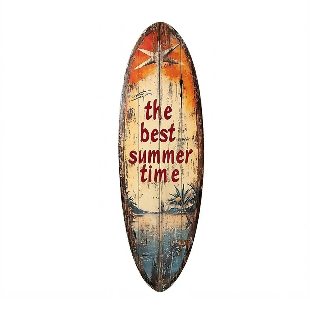 décoration murale planche surf couleur plage motif vieilli bois parasol chaise longue palmier sóng