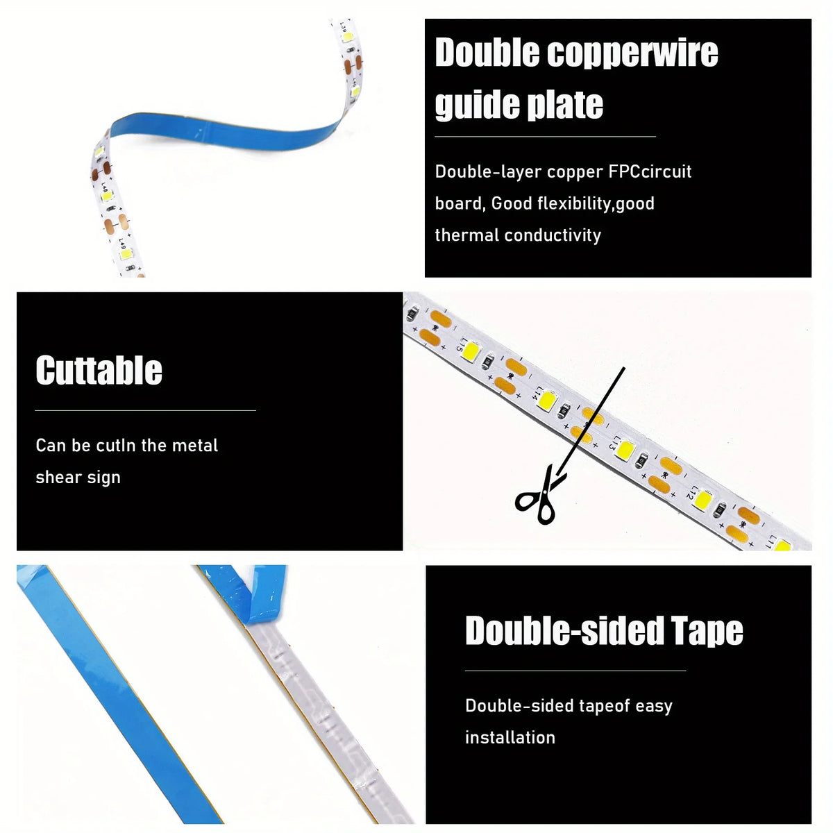 ruban led blanc moderne points lumineux espacés clips adhésif double circuit cuivre éclairage décoration