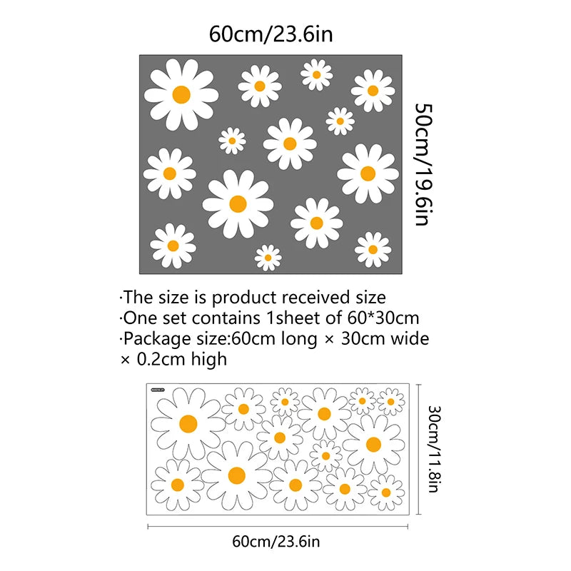 sticker mural blanc jaune fleurs camomille adhésif minimaliste moderne chambre salon deco amovible