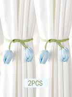 rubans fixation rideaux fleurs tulipes moderne vert clair rose pâle bleu violet décoratif