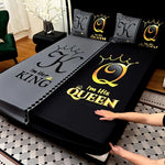 ensemble literie noir gris moderne plaid lettres couronne king queen doré lit housse polyester