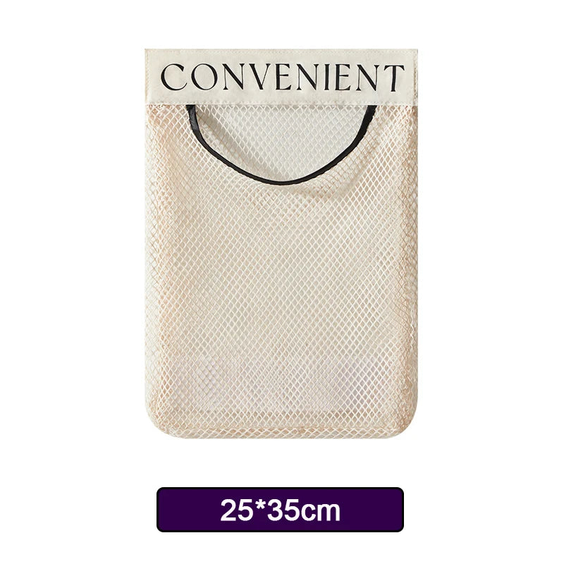 sac rangement polyester réutilisable clips beige clair maille fine moderne cuisine articles divers pliable