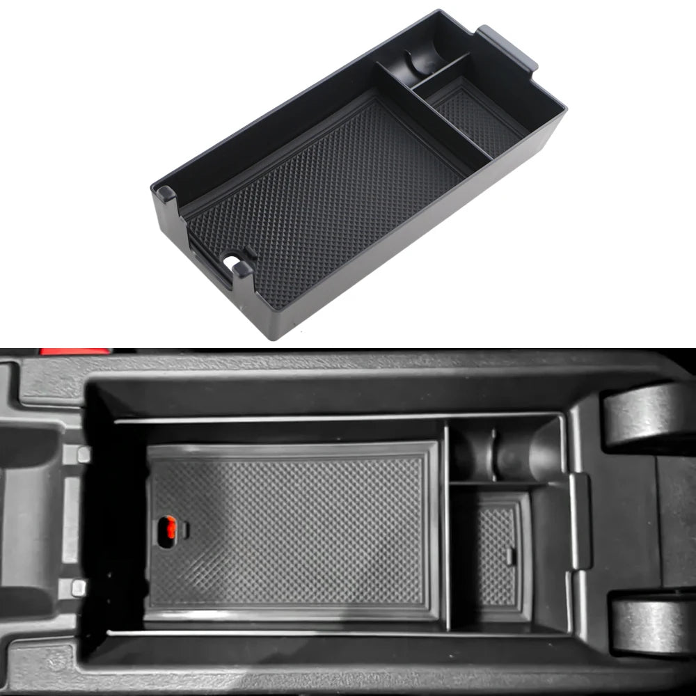 organisateur rangement boite accoudoir voiture bmw serie noir texturé compartiments fixations clipsintérieur lisse