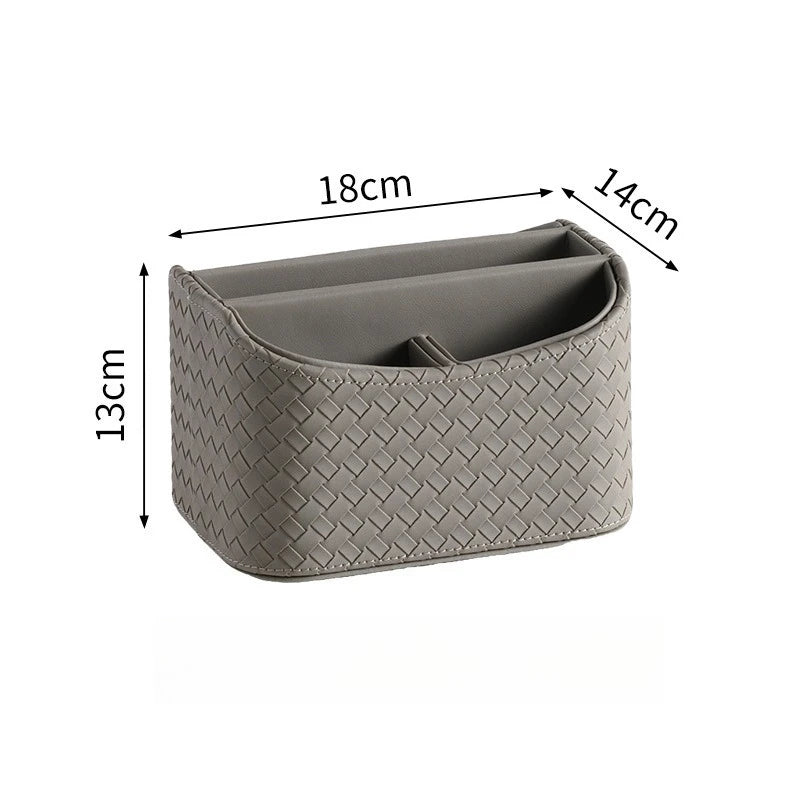boîte rangement rotative cuir tressé marron gris moderne cosmétiques lunettes écouteurs pochette brosse maquillage