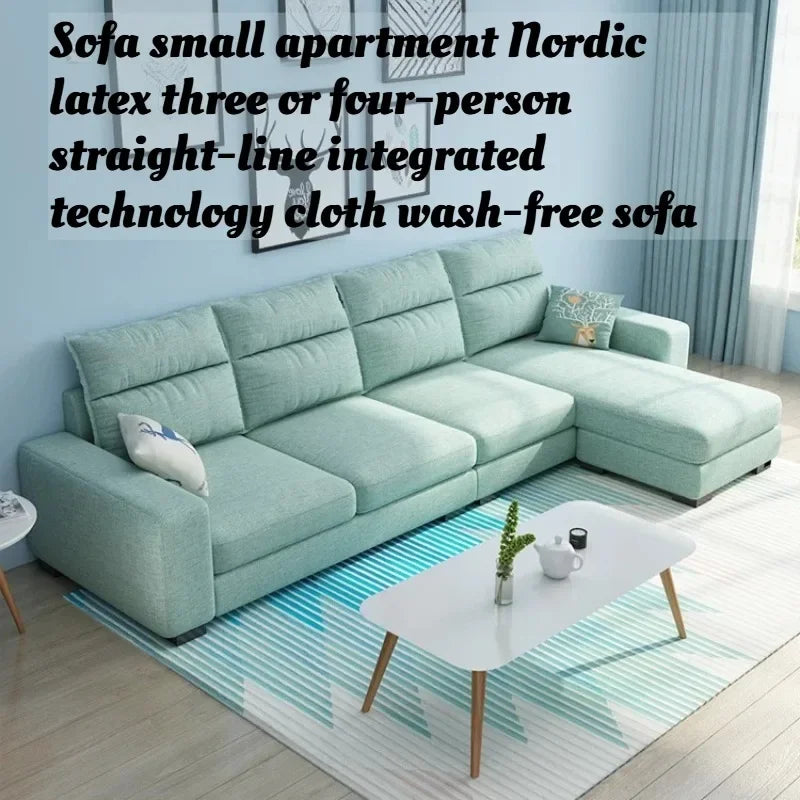 canapé d'angle moderne tissu uni vert pastel gris clair rose pâle jaune scandinave salon