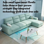 canapé d'angle moderne tissu uni vert pastel gris clair rose pâle jaune scandinave salon