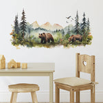 sticker mural ours forestier paysage aquarelle decoration maison chambre enfants moderne