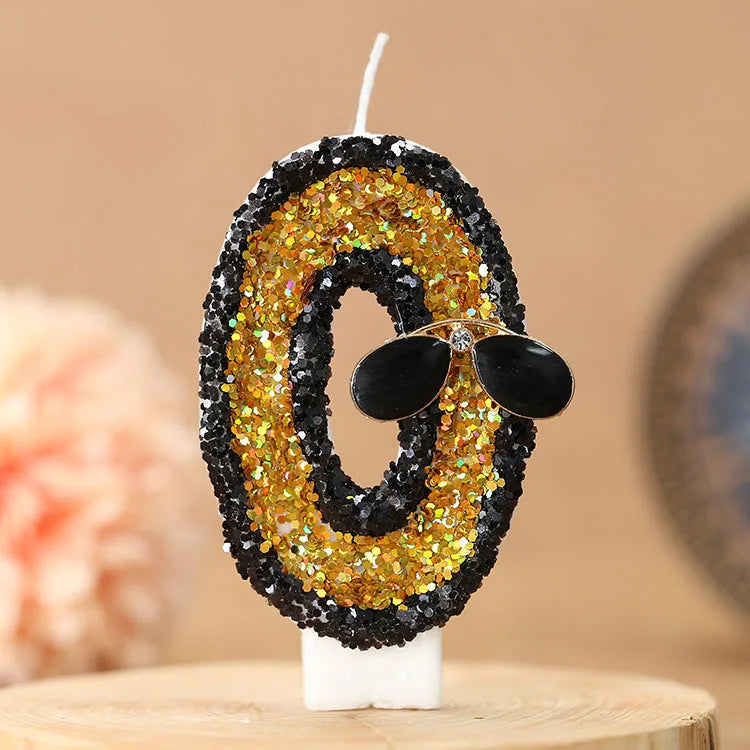 bougies forme chiffres paillettes dorées or noir festives anniversaires tringles