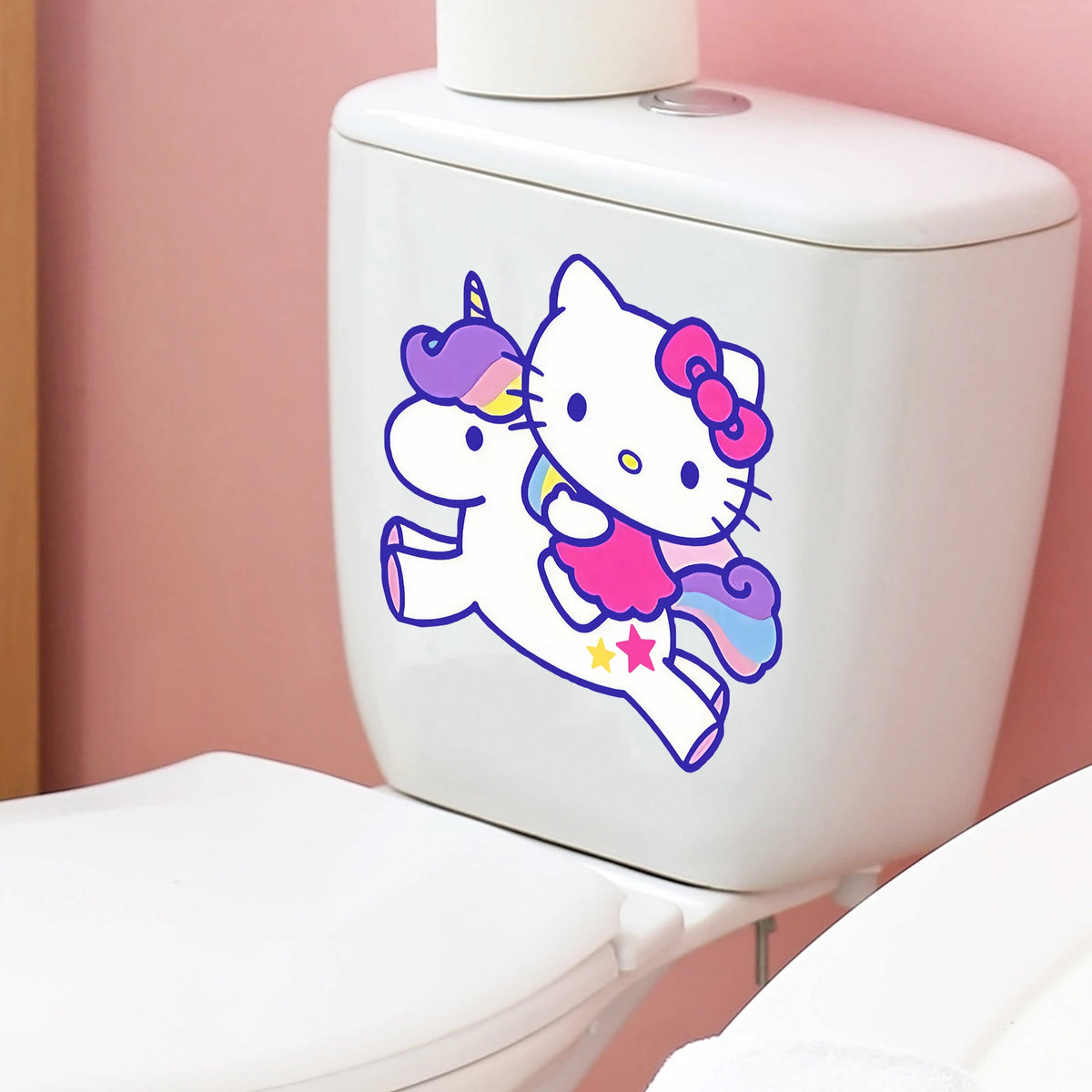 sticker mural hello kitty licorne arc ciel étoile dessin animé violet rose blanc bleu
