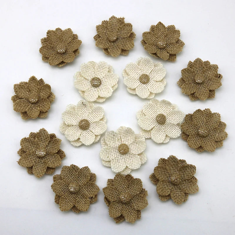fleurs décoratives rustiques relief beige clair coton polyester artisanal opacité 5cmx5cm