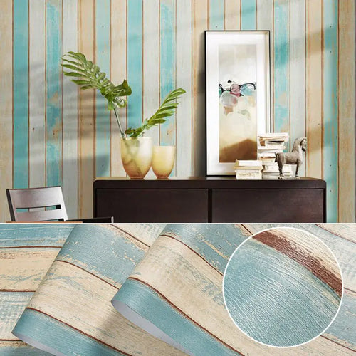 papier peint vinyle imperméable motifs bois moderne rustique gris bleu rose vintage anti moisissures