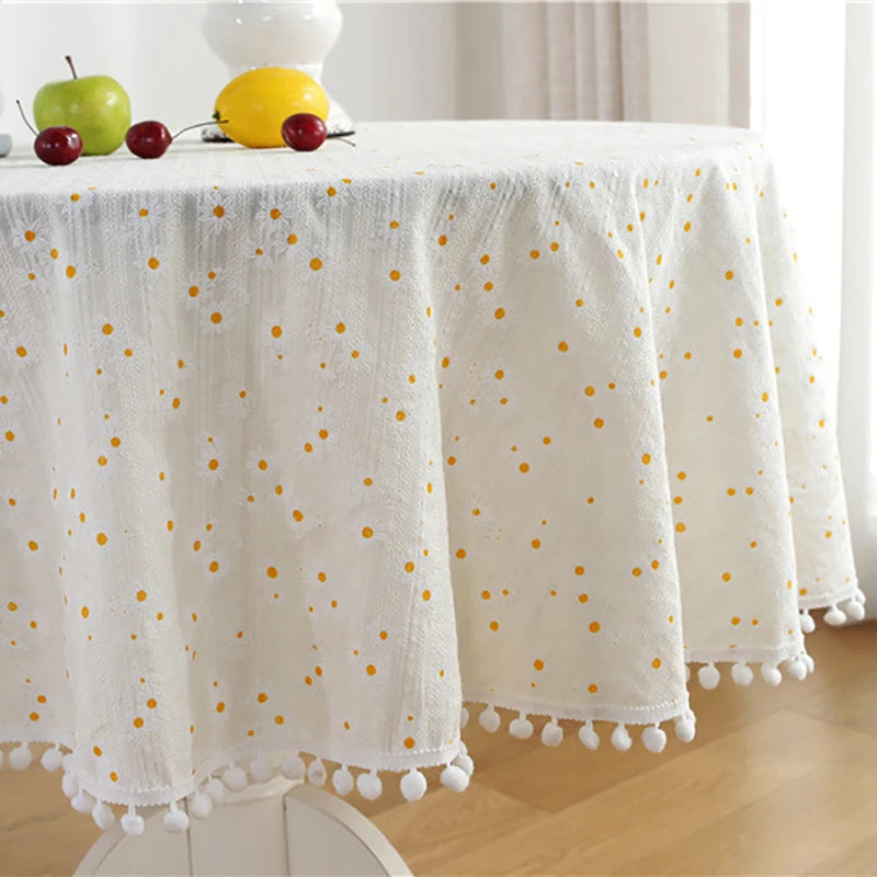 nappe ronde coton pompons motifs floraux bordure pompons table extérieure mariage festive