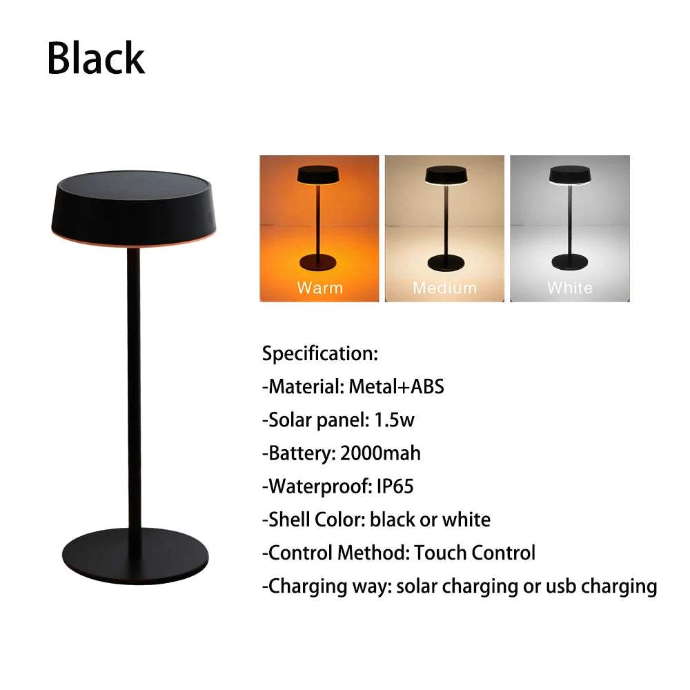 lampe table solaire rechargeable usb led dimmable moderne noir portable chambre