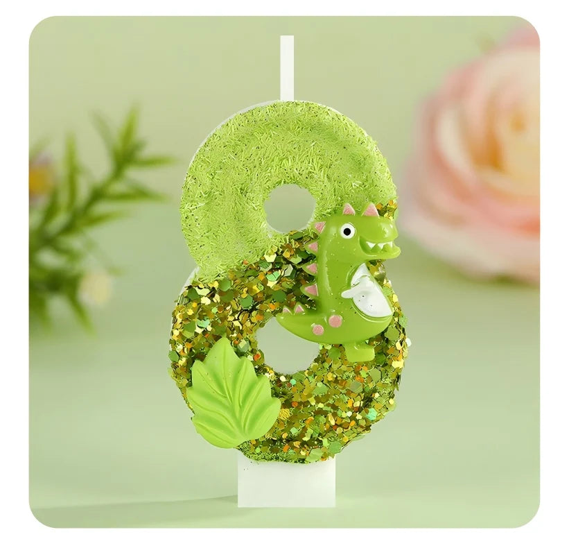 bougies chiffres glitter anniversaire dinosaure créatives opaques clips vert clair thèmes animaux
