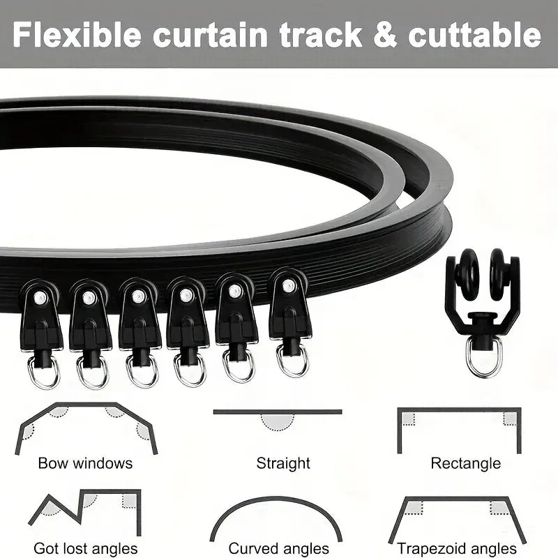 Rail rideau flexible noir moderne mur crochets rideaux semi transparents adaptable