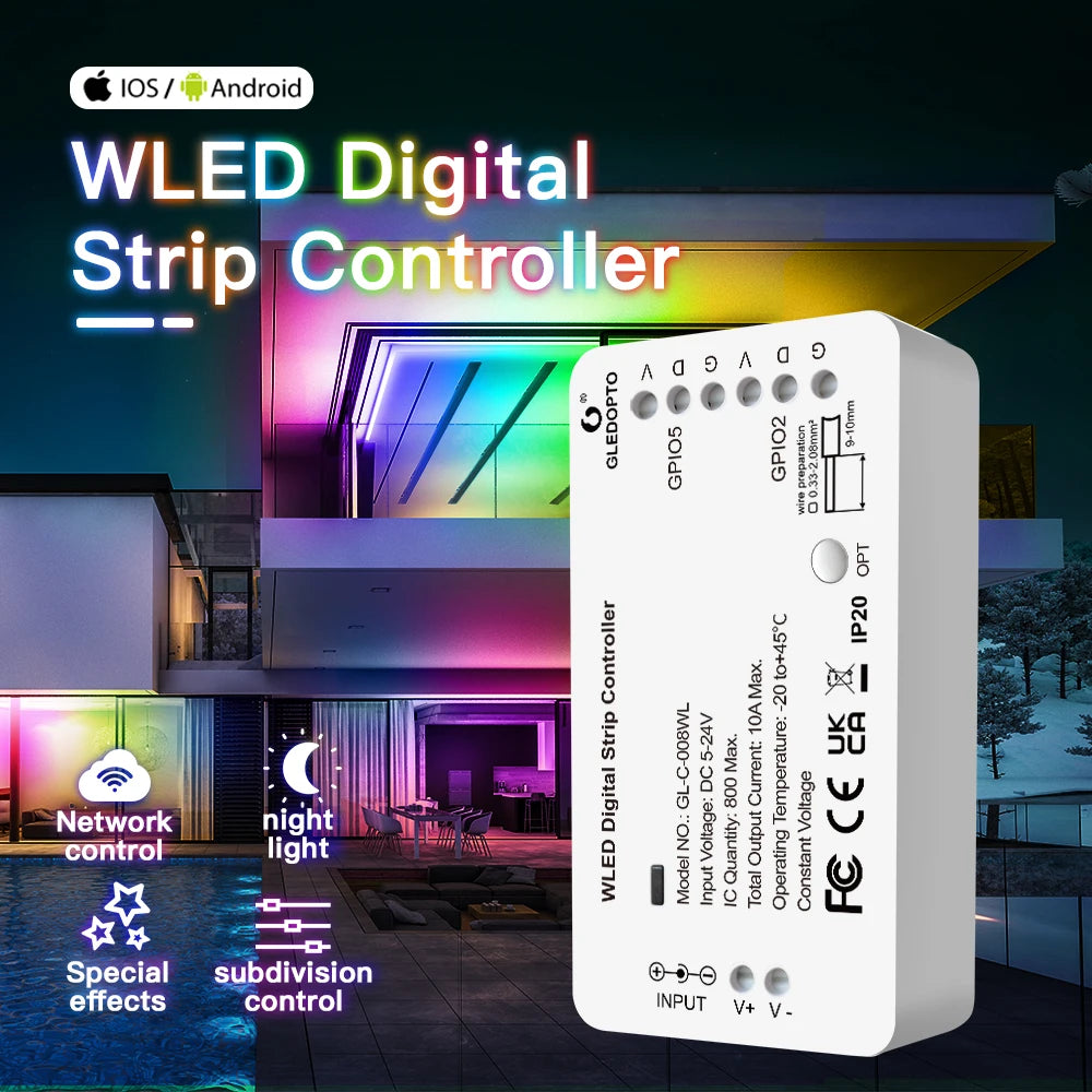 contrôleur numérique led wifi app wled strip light abs moderne blanc fonctionnel/gpio