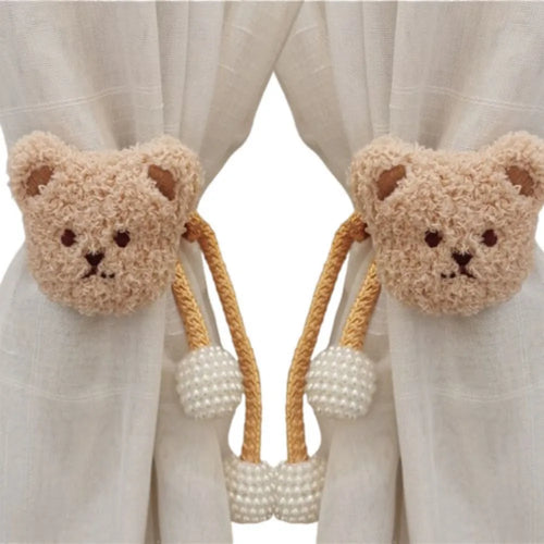 porte cordons fenetre peluche ours mignon cordon tressé blanches decoratif chambre enfant beige clair