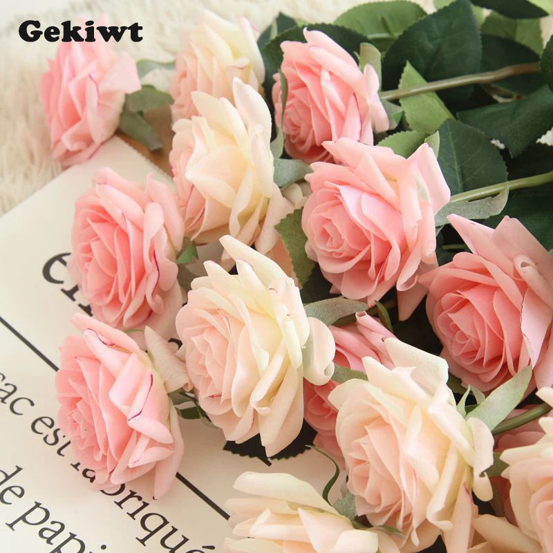 bouquet roses artificielles latex fleurs réalistes décoration mariage maison fête feuilles vertes roses