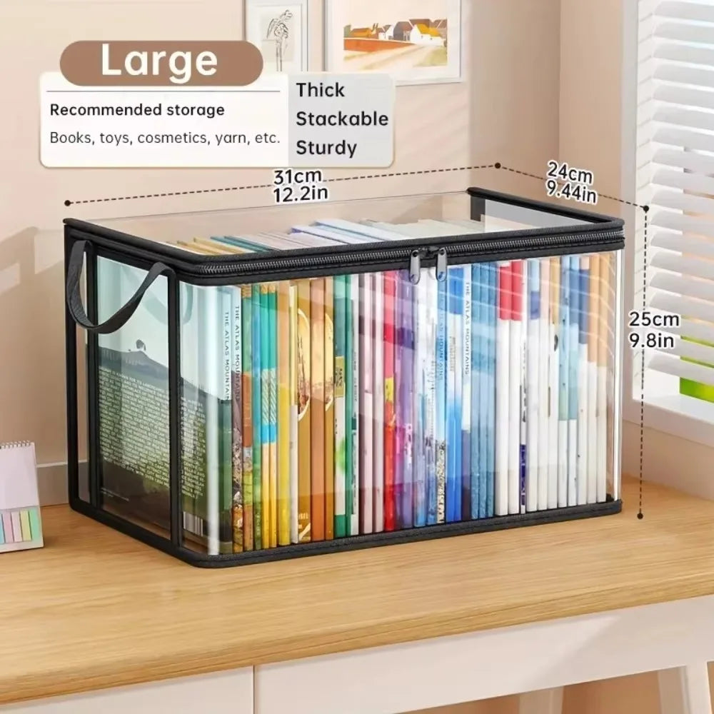 boîte rangement transparente moderne poignées rectangle pvc robuste organisation jouets fournitures scolaires