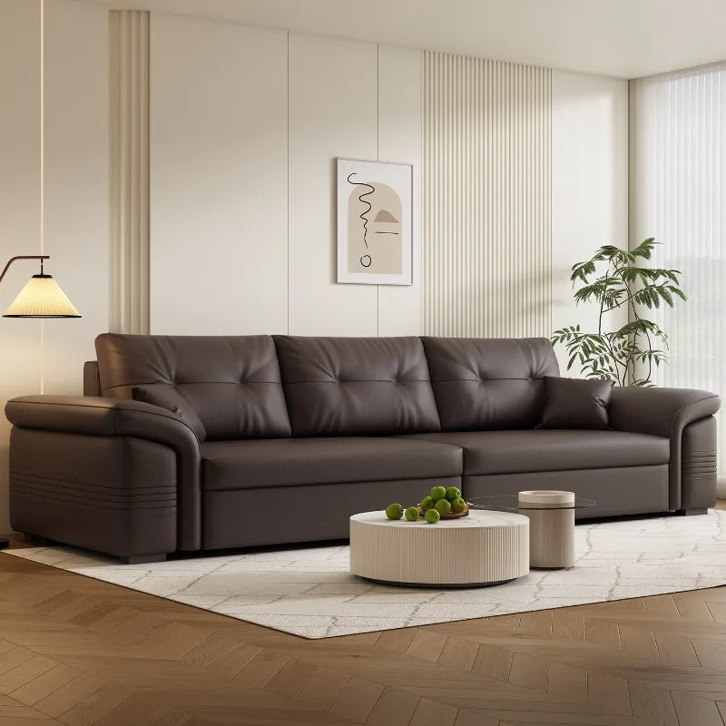 canapé moderne marron cuir lisse coussins forme minimaliste italien luxueux fixations