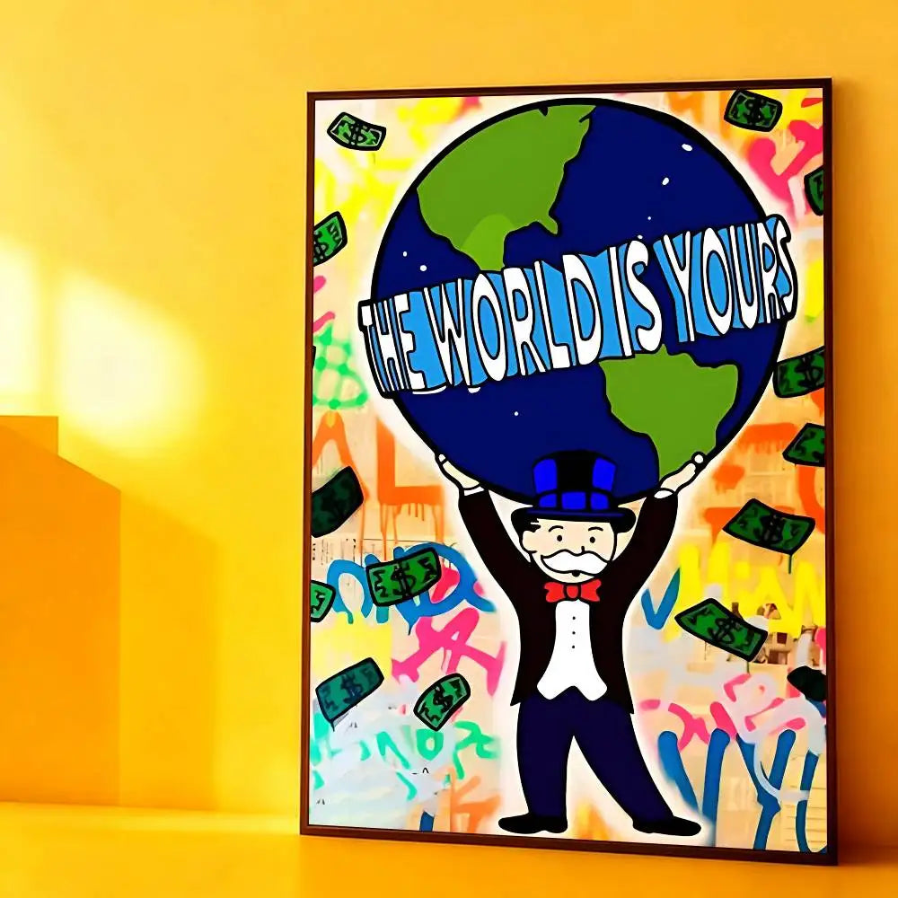 affiche murale moderne pop art THE WORLD IS YOURS multicolore cadre salon chambre