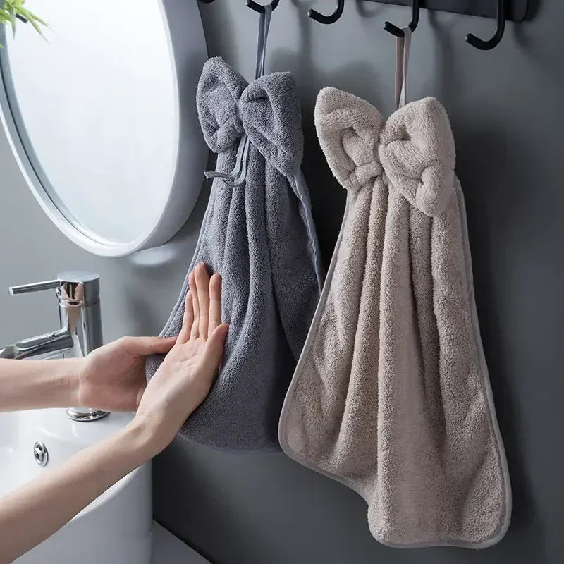 serviettes toilette velours doux nœud décoratif gris rose pâle blanc séchage rapide lavable machine