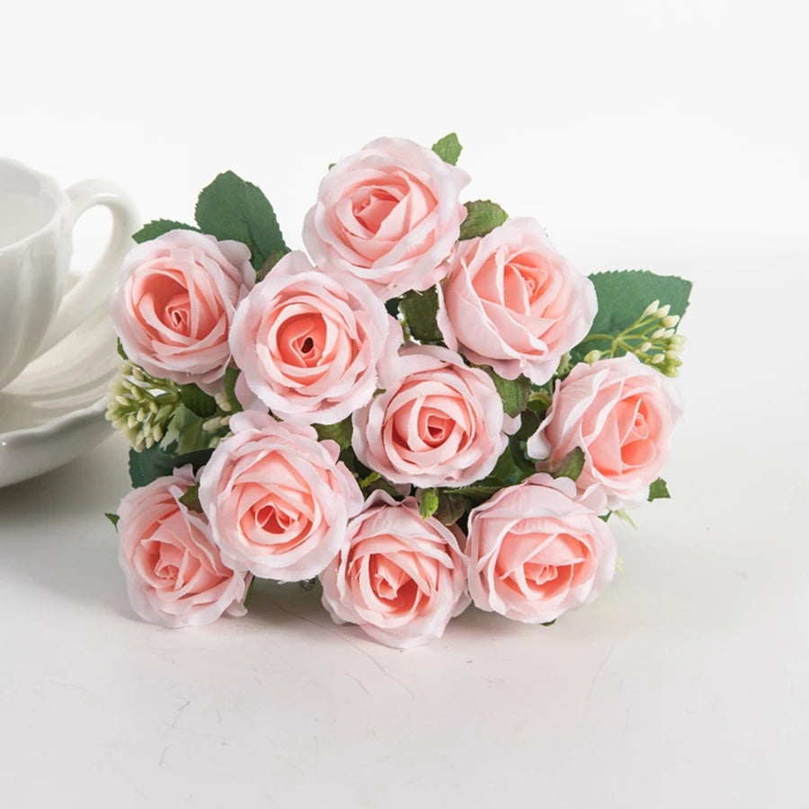 décoration extérieure moderne bouquet roses artificielles soie blanc rouge anniversaire mariage