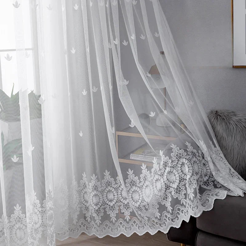 rideau brodé floral transparent classique blanc fenêtre 100cm large jusqu'à 2m haut