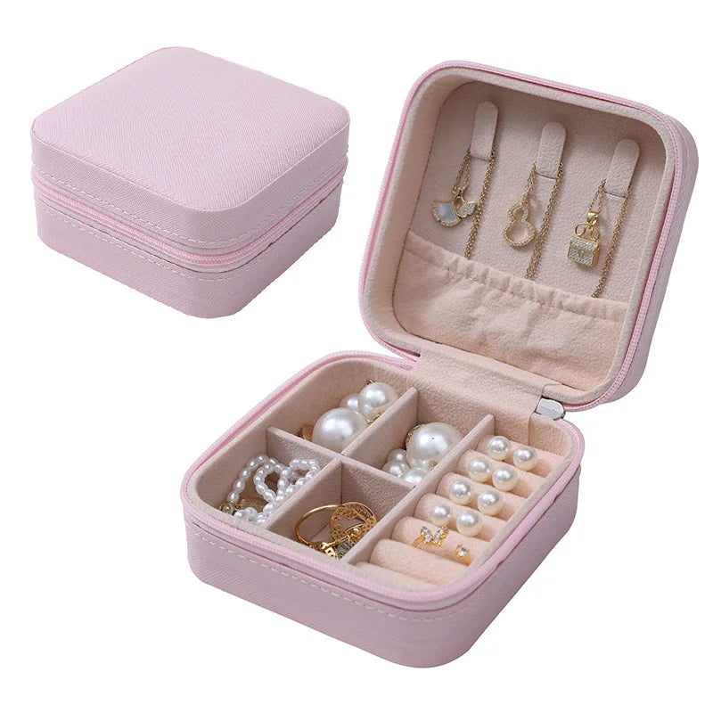 boîte bijoux simili cuir vert pastel moderne fermeture glissière blanc rose pâle boucles doreilles