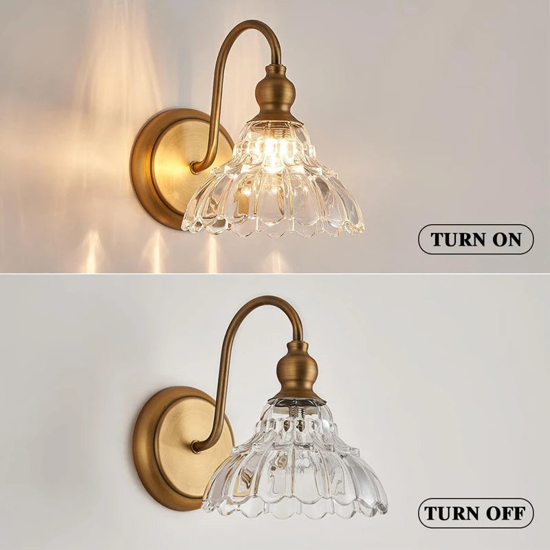lampe murale or antique verre transparent nervures vintage éclairage quotidien moderne fixée mur interrupteur