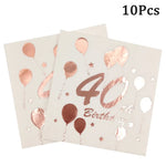 serviettes papier anniversaire rose pâle ballons chiffres étoiles effet métallique 30 40 50 60