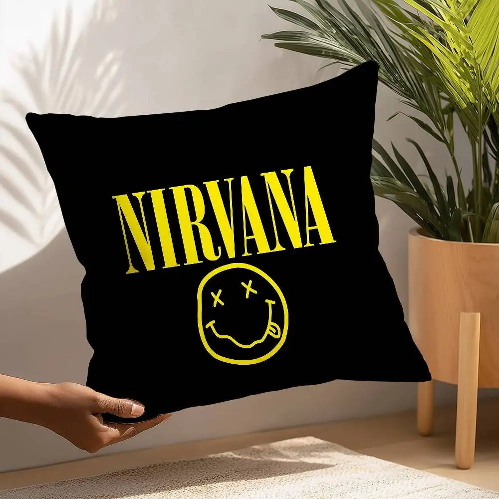 taies d'oreiller décoratives motif nirvana graphique noir blanc gris 45x45cm zip détachable