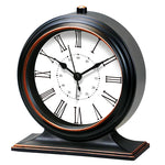 horloge table classique quartz aiguille brun foncé cadre bois chiffres romains transparent verre vintage