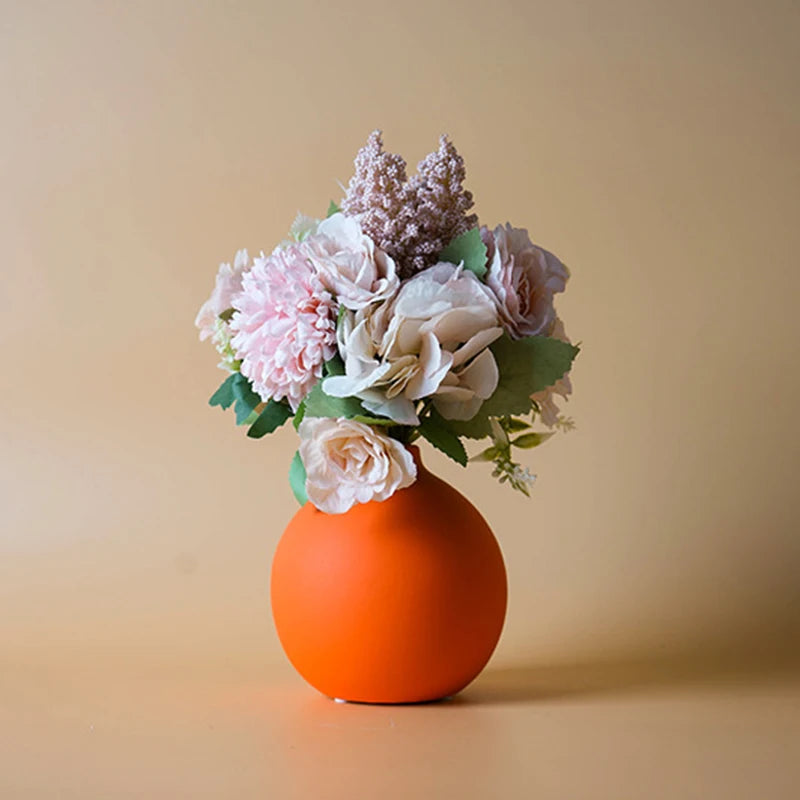 vases modernes orange jaune bleu mat opaques table decoration fleurs artificielles