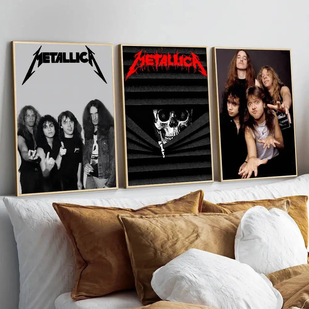 affiche autocollante metallica logo rock graphique cadre noir rouge blanc chambre
