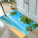 tapis sol moderne extérieur résistant rides bleu vert beige vague palmiers ananas soleil océan