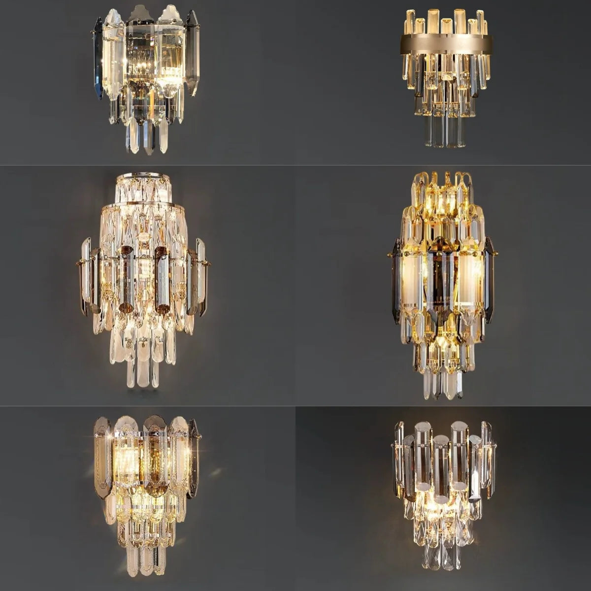 lampe murale cristal moderne applique transparente accents dorés noirs