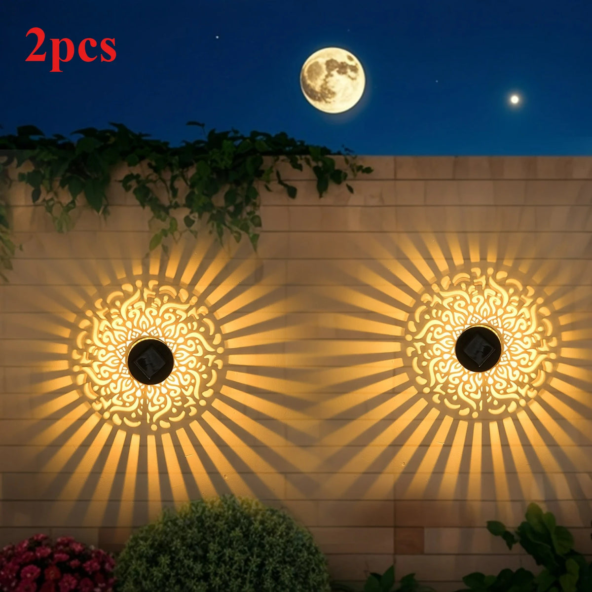 lampe solaire murale moderne ornements floraux adhésif noir doré extérieur décoration jardin patio