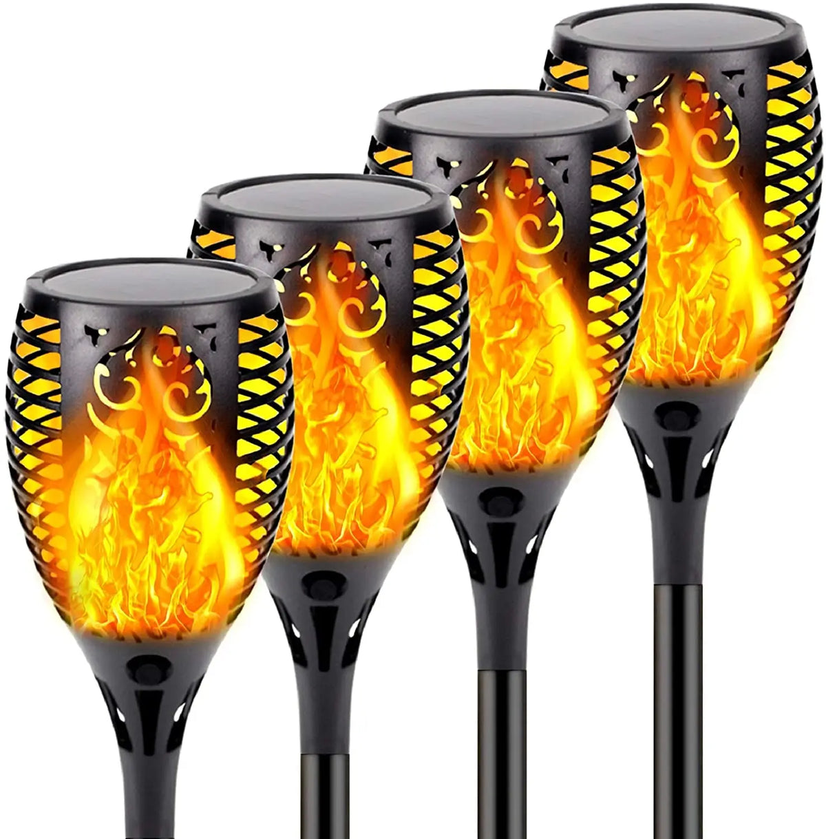 lumière solaire led flamme noire extérieure moderne jardin patio piscine