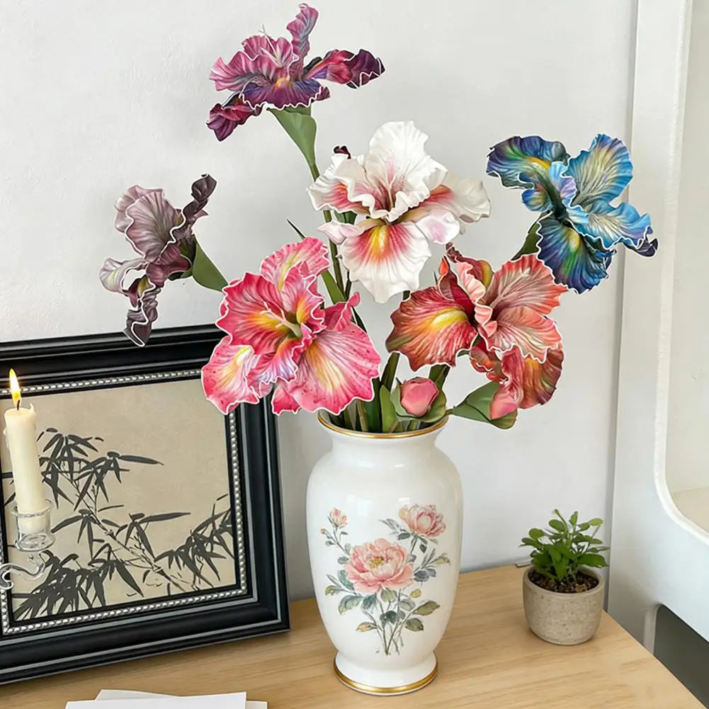 bouquet fleurs artificielles iris réalistes décoration intérieure mariage fête rose blanc violet bleu jaune