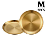assiettes acier inoxydable or argent rondes modernes différentes tailles buffet dessert pizza