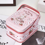 boîte biscuits blanc rose bleu vintage lapins mignons fleurs rubans anniversaire fête portable